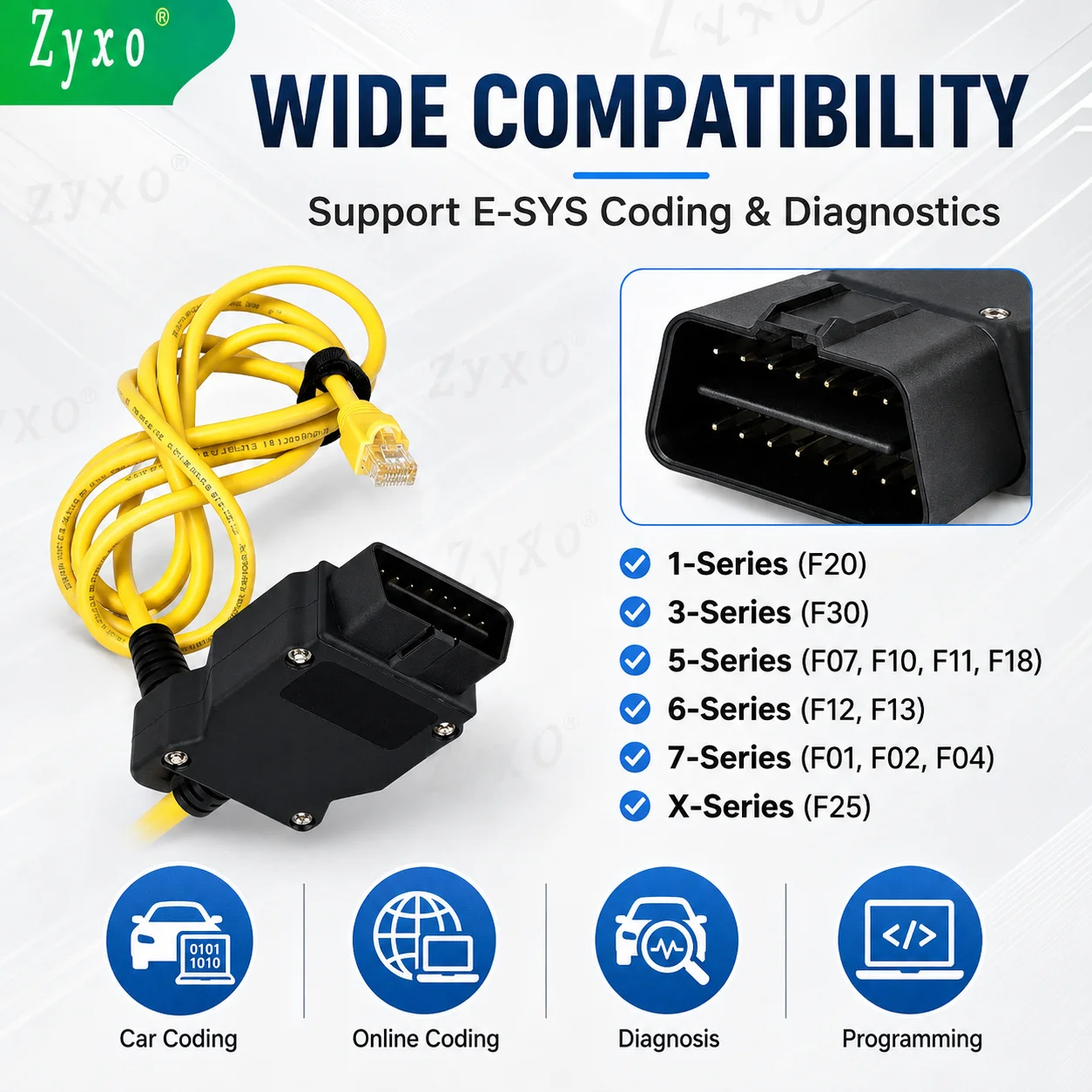 Zyxo® ENET Cable OBD2 Ethernet RJ45 Adapter for BMW F Series Coding Programming Diagnostic Interface ISTA E-SYS OBDII Tool - view 4