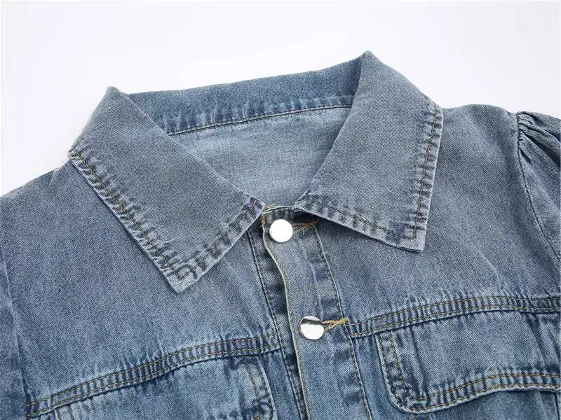 

2026 New Summer Women's French Style Slim Denim Top Short Sleeve Waist Cropped Shirt Lightweight Versatile For Daily Streetwear