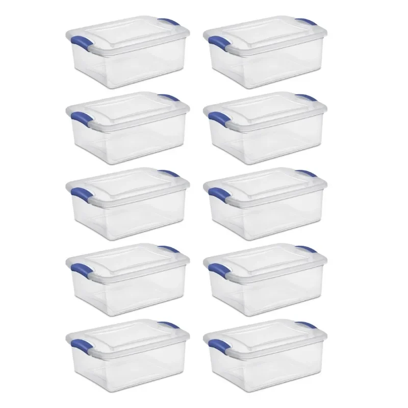 

Tool 15 Quart Latch Box, Clear Storage Bin with Clear Lid, Blue, 10 Count