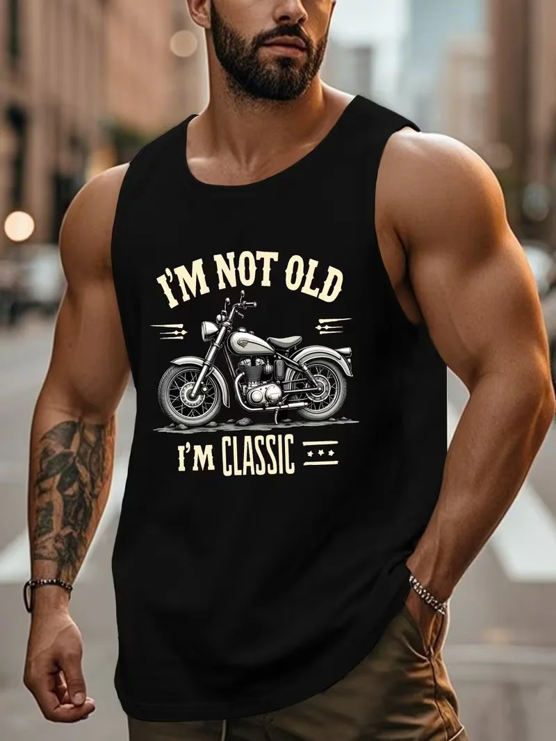 Classic Motorcycle Summer Daily Men's Vest Outdoor Sports Running Fitness Men's Sleeveless T-Shirt City Street Men's Casual Vest