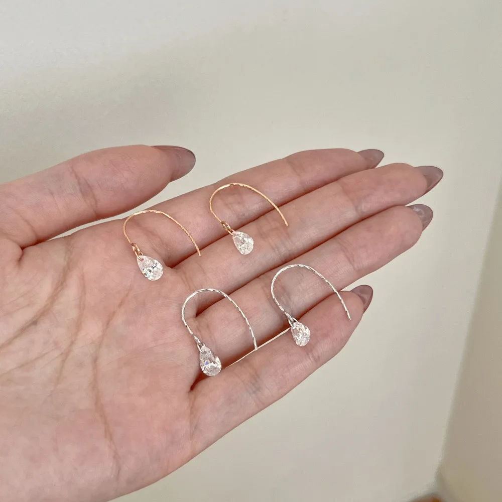 

New S925 silver minimalist water droplet zircon ear hook earrings are versatile, fashionable, high-end, and niche earrings