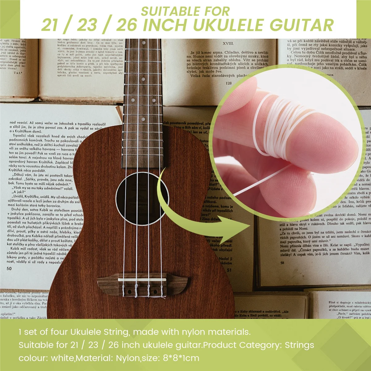 4 unidades / conjunto de cordas de ukulele de nylon branco peça de reposição para instrumento de cordas de 21 polegadas 23 polegadas 26 polegadas