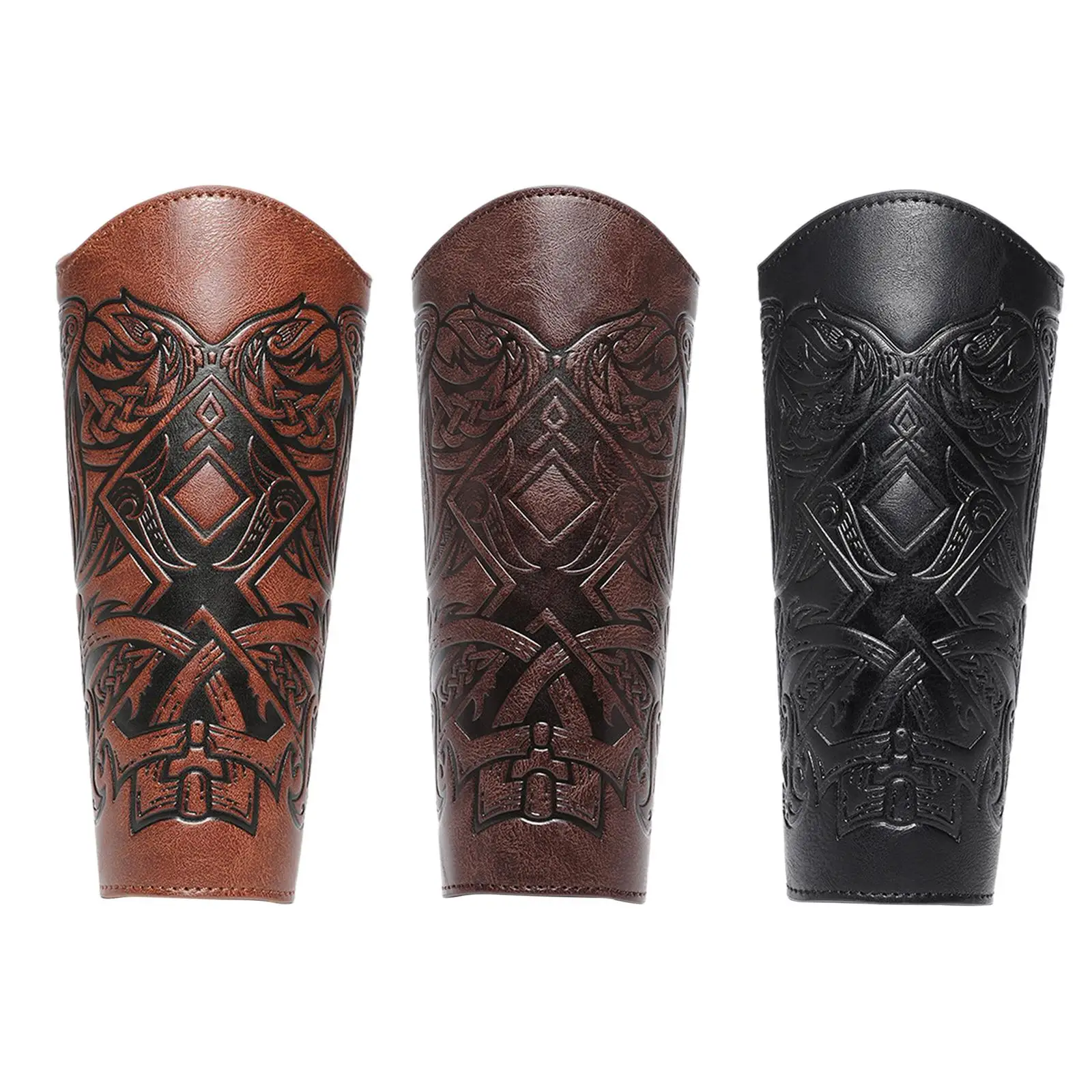 PU Leather Gauntlet Wristband Medieval Bracers Adult Vintage Style Knight Embossed Wristbands Vambraces for Halloween