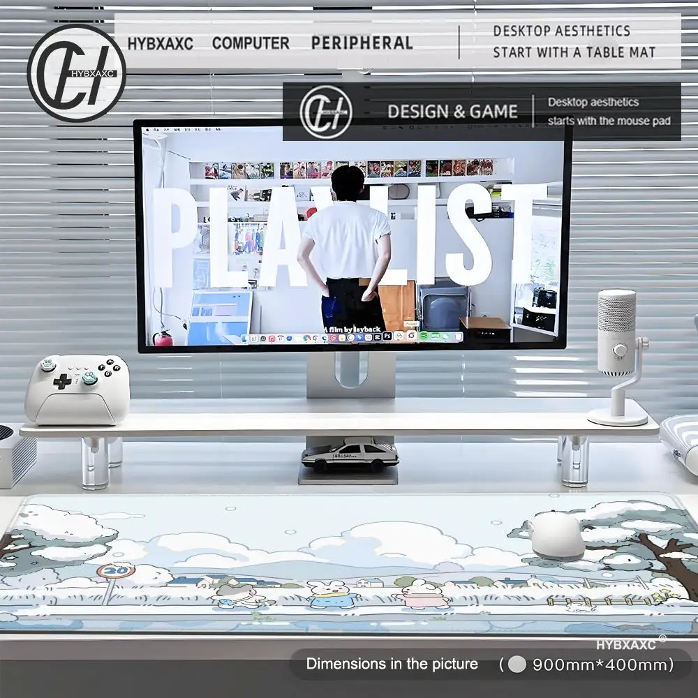 Kawaii Rabbit Purple Cartoon Mouse Pad Gaming keyboard Office Accessories Xxl Non-Slip Carpet Rubber Mousepad Home HD Print Rugs