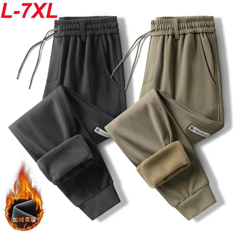 Winter Fleece Sweatpants Men Graphene Heating Big Size 7xl Thicken Warm Jogger Pants Zip Pockets Thermal Straight Track Trousers