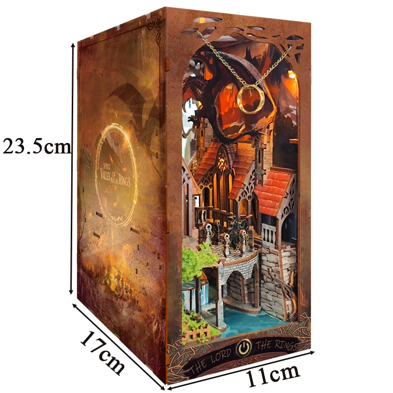 DIY Wooden Book Nook Shelf Insert Kit Spirit Valley of The Magic Ring  Miniature Model Kits Bookshelf Bookend for Friends Gifts