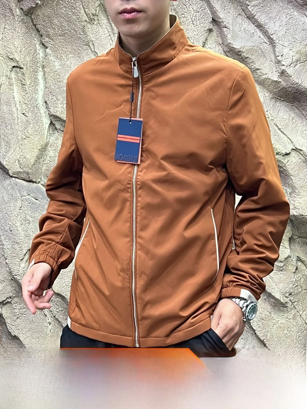 Italian Style Windproof Waterproof Protein Silk Men's Business Commuter High End Jacket Coat Stand out in Spring Autumn