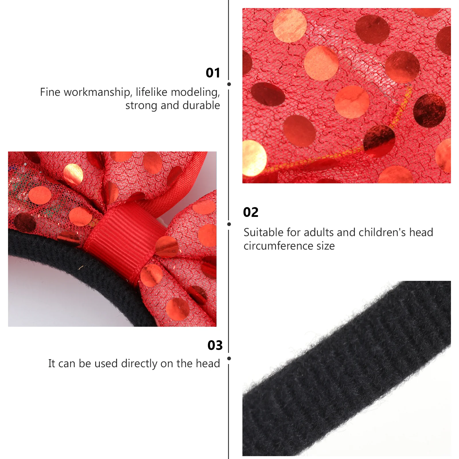 

3Pcs Christmas Bow Headband Shiny Sequin Hair Hoop Stylish Xmas Hair Accessories Lovely Bow Headwear for Holiday Party Use