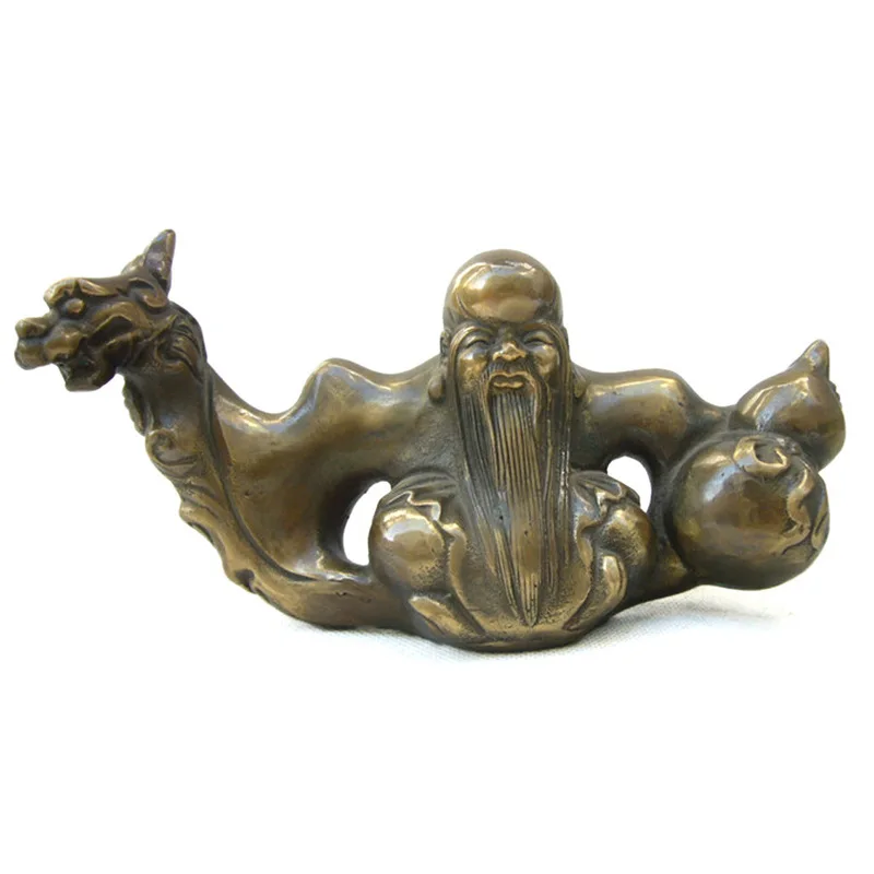 Cast copper figure of the God of Longevity pen holder, business office home decoration, desktop ornament, metal craft