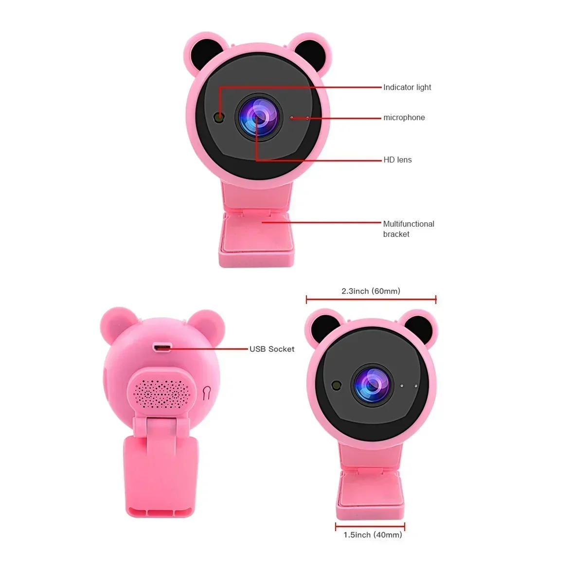 Full HD Pink Webcam 1080P HD Camera USB Webcam Web Camera With Built-In Microphone Video Camera Focus Night Vision Computer