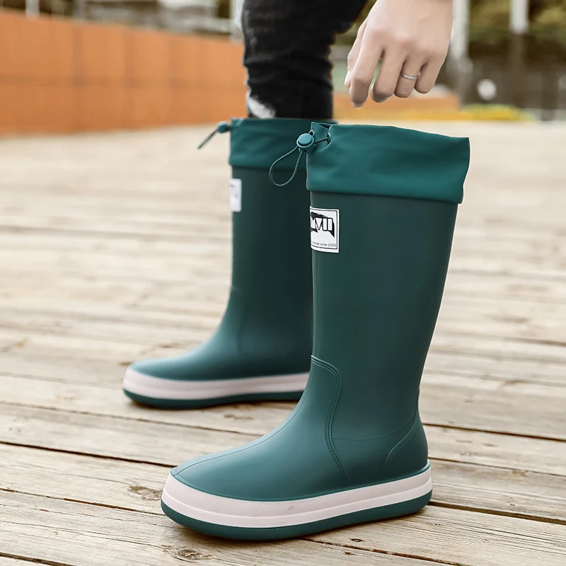 Men\'s high top rain boots autumn and winter new waterproof anti slip rain shoes outdoors Garden work fashion casual water shoes