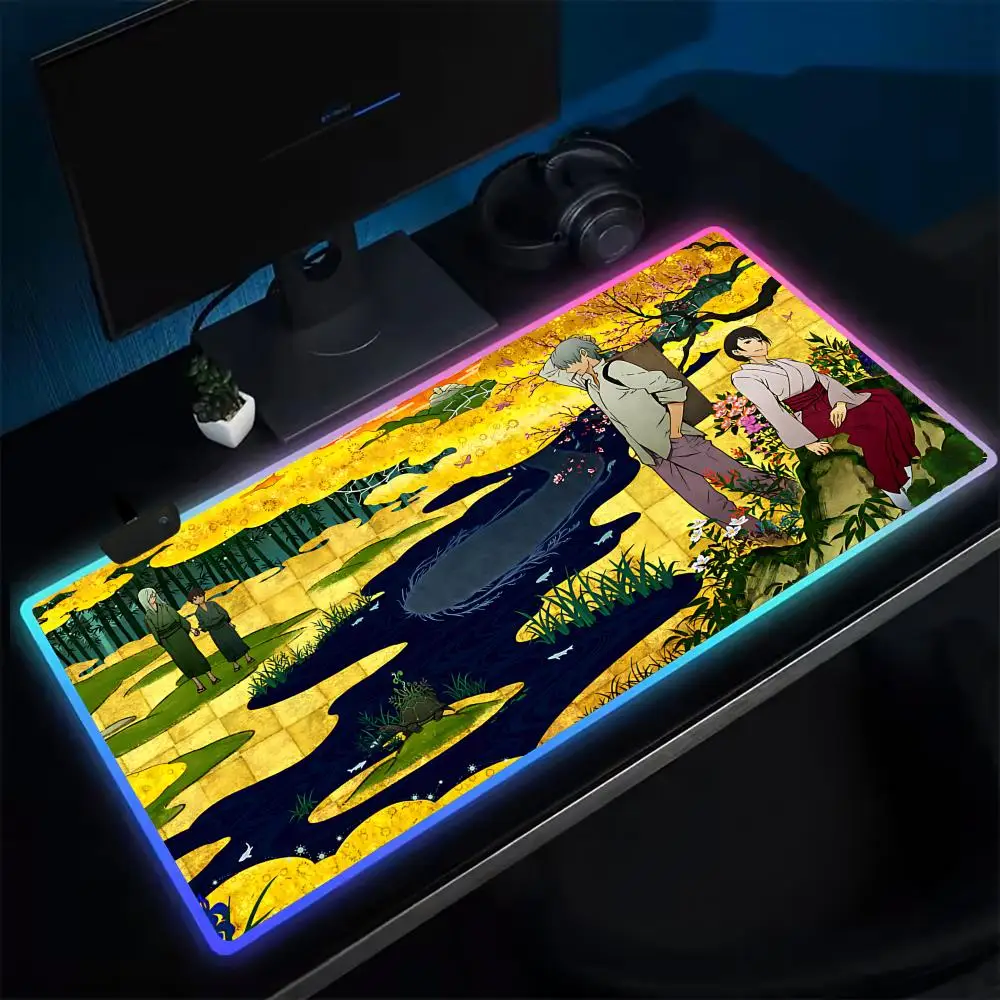 

Mushishi Mouse Pad Anime Gaming Mouse Pad LED Table Pads Backlit Rubber Desktop XXL RGB Desk Mats