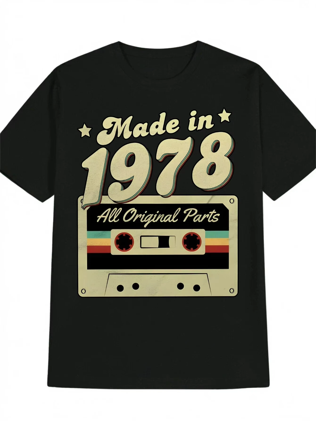 

Men'S 1978 Vintage Tape Design T-Shirt - "Made in 1978 All Original Parts" Print Casual Crew Neck Oversized T Shirt