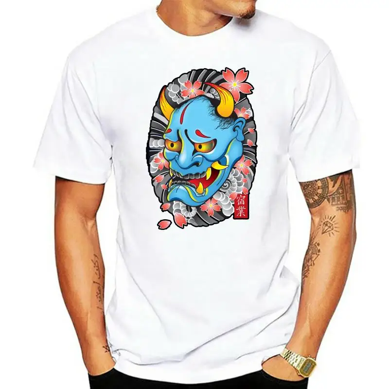 Japanese Mask Demon Samurai Yakuza Tees Shirt High Quality Men's T-shirt Short Sleeved Pure Cotton O-neck T Shirt For Boy