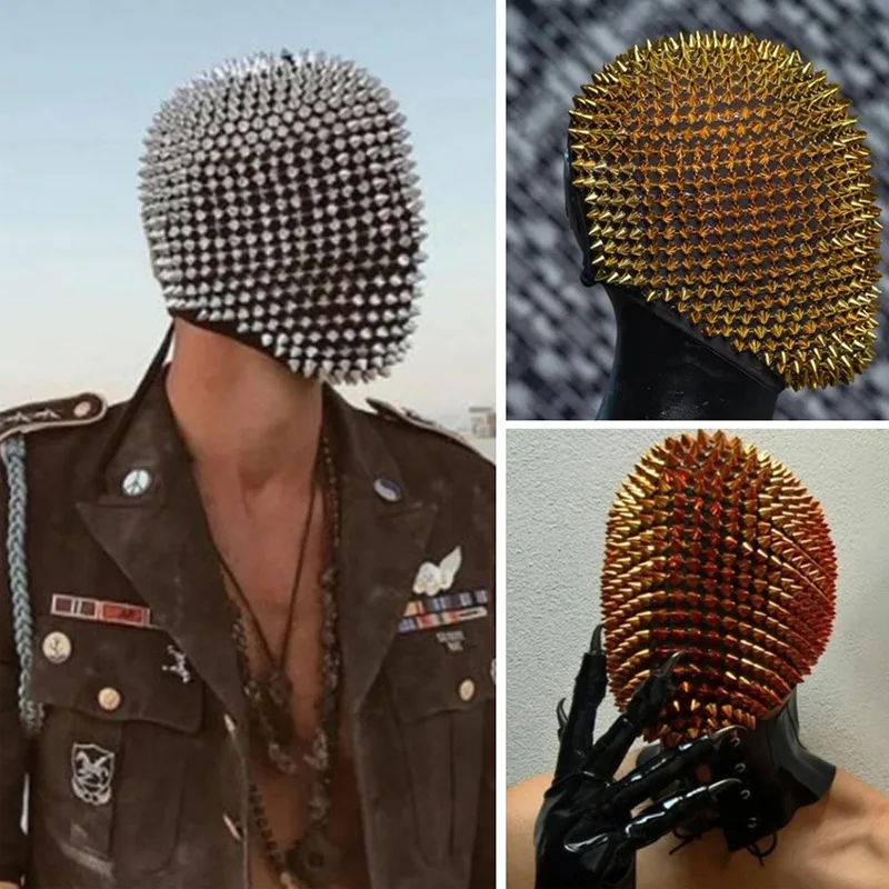 

Scary Funny Spiked Metal Rivet Latex Full Head Mask, Halloween Horror Headpiece for Adults Cosplay Carnival Party Prop Gift