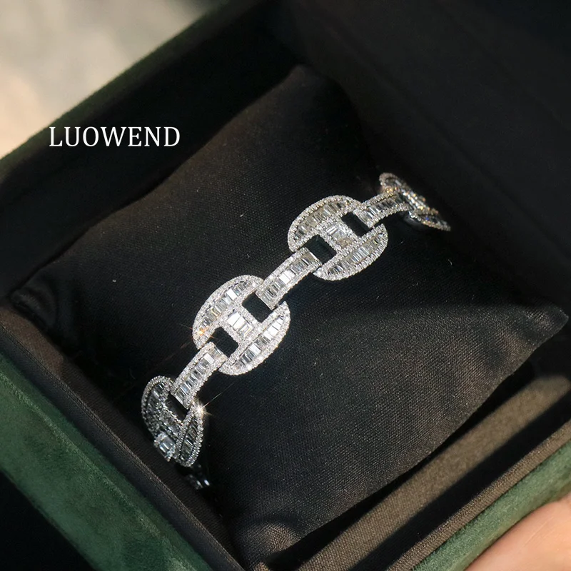 LUOWEND 100% 18K White Gold Bracelet Luxury 6.0carat Real Natural Diamond Bracelet for Women Fashion Design High Party Jewelry
