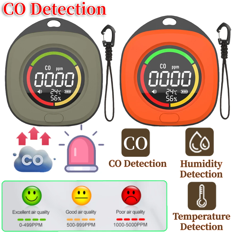 3 In 1 Carbon Monoxide Detector 120HR Standby Portable Gas Detector CO Temperature Humidity Detector for Outdoor Camping RV Car