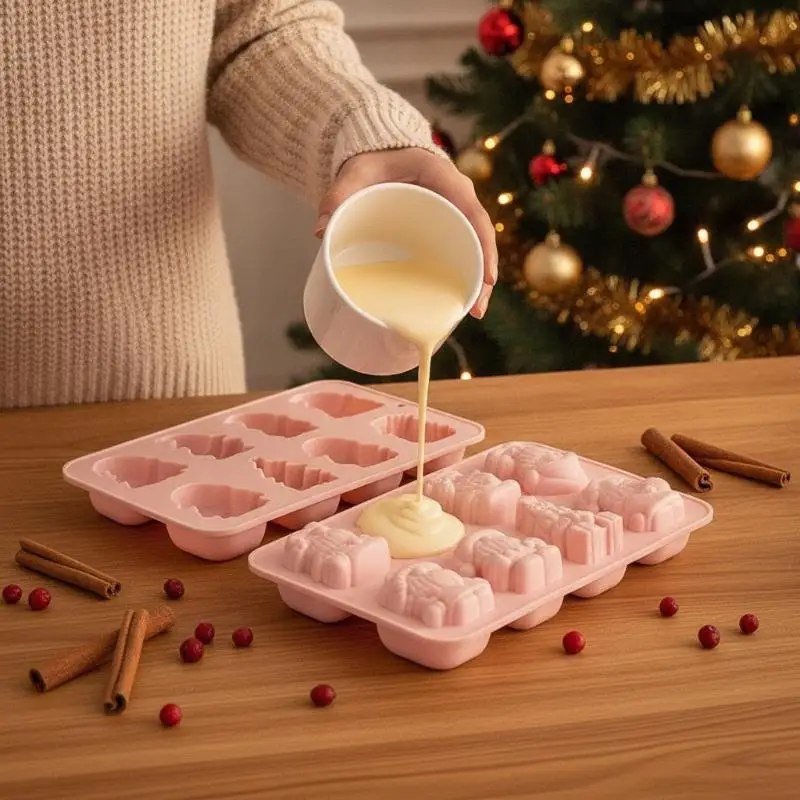 Silicone Christmas Baking Mold Non Stick Surface Adorable Santa Tree Shapes For Holiday DIY Cookie Chocolate Candy Making