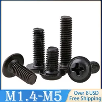 10 Uds PWM M2 M2.5 M3 M4 M5 M6 negro Acero inoxidable Cruz empotrada Phillips Pan cabeza redonda con arandela perno de tornillo de Collar acolchado