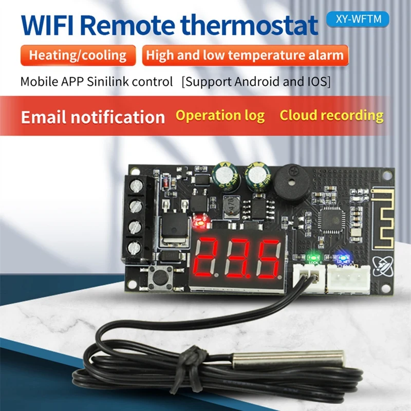 Zdalny termostat WIFI o wysokiej precyzji moduł kontrolera temperatury chłodzenia i ogrzewania aplikacja kolekcja łatwa w użyciu czarna