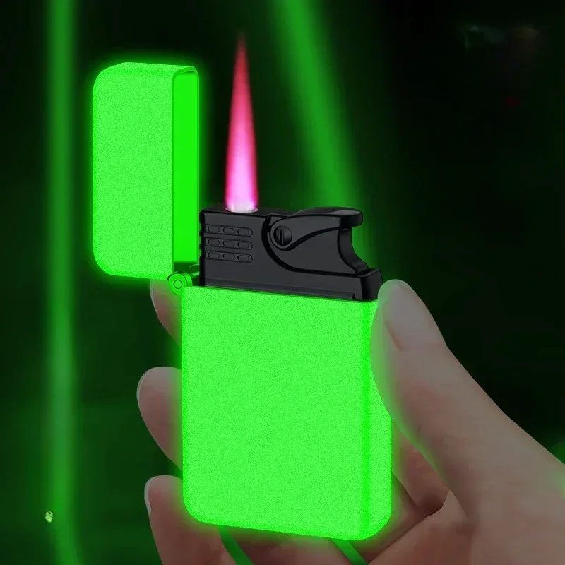 Creative, Compact and Portable Straight Forward Red Flame Jet Lighter Metal Windproof Lighter Cigarette Accessories Men's Gift