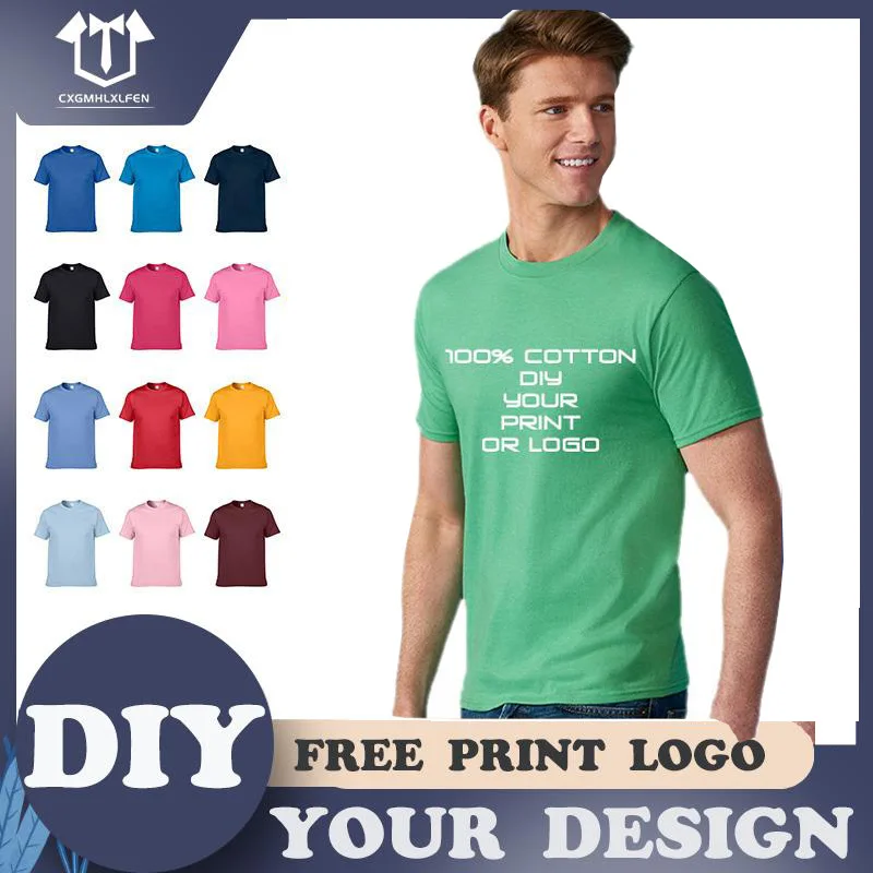 Dropshipping 100% Cotton T Shirts  Men Custom Logo Or Your Picture Short Sleeve Summer Tees  High Quality Gifts T shirt