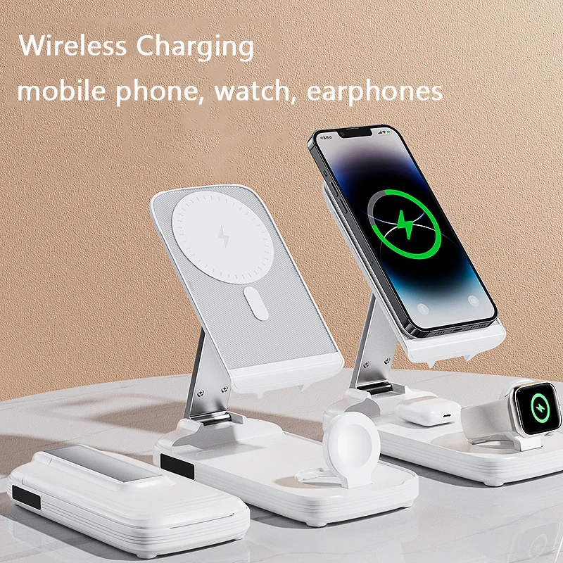 Magnetic 10000mAh Power Bank 3 in 1 Foldable Wireless Fast Charger Portable External Spare Battery For iPhone Watch Apple