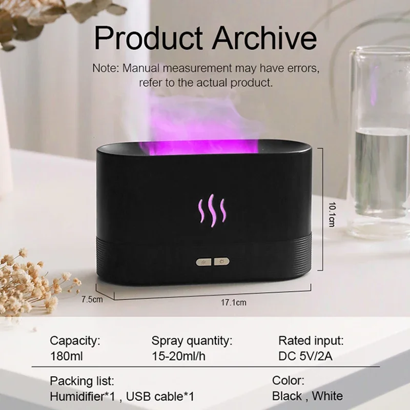 Color Change Air Fire Flame Humidifier Cool Mist Usb Led Light room freshener h2o  Essential Oil Diffuser humidifier Diffuser