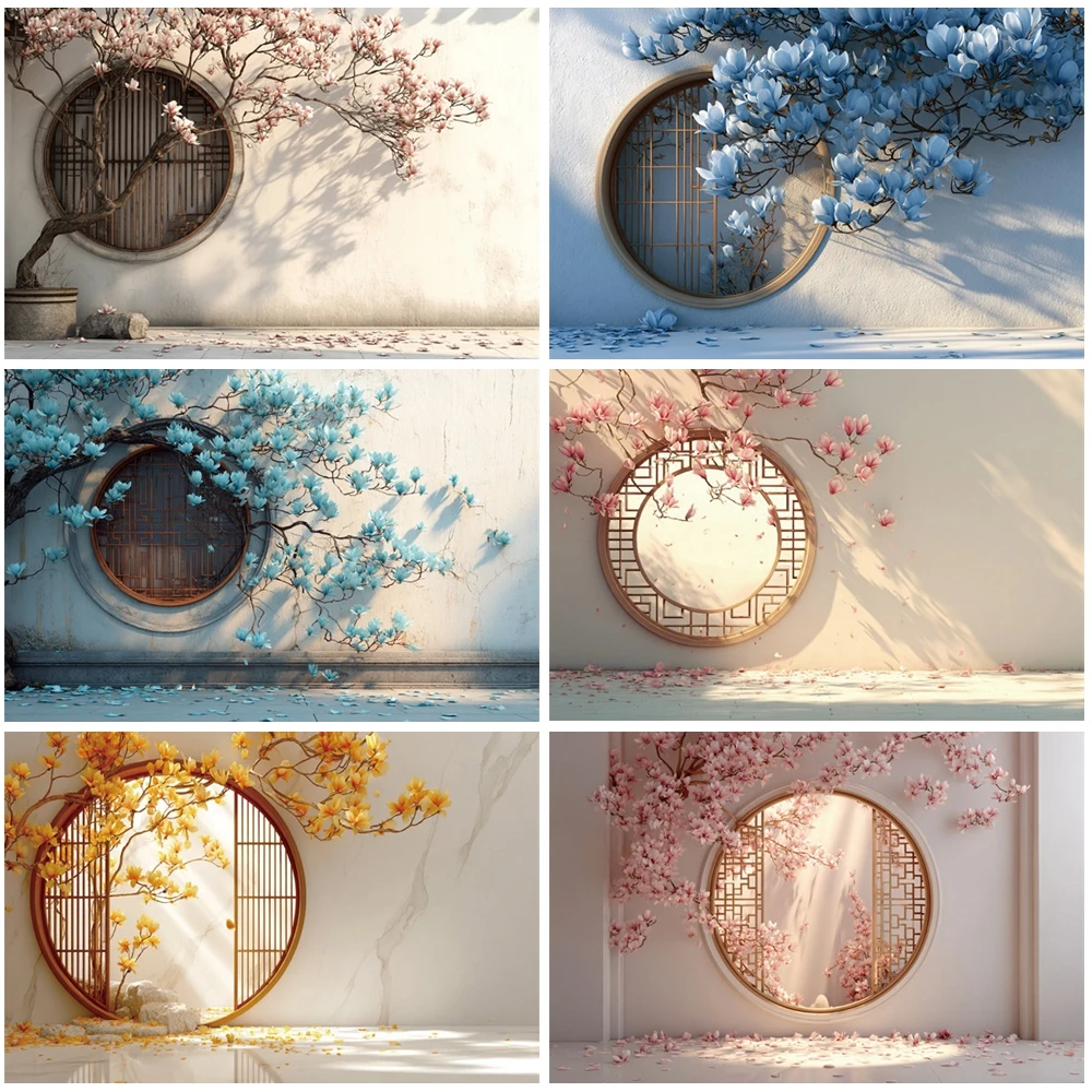 

MOON.QG Chinese White Courtyard Window Background Blossom Petal Backdrop Photo Booth Shooting Props Photography Portrait Wall