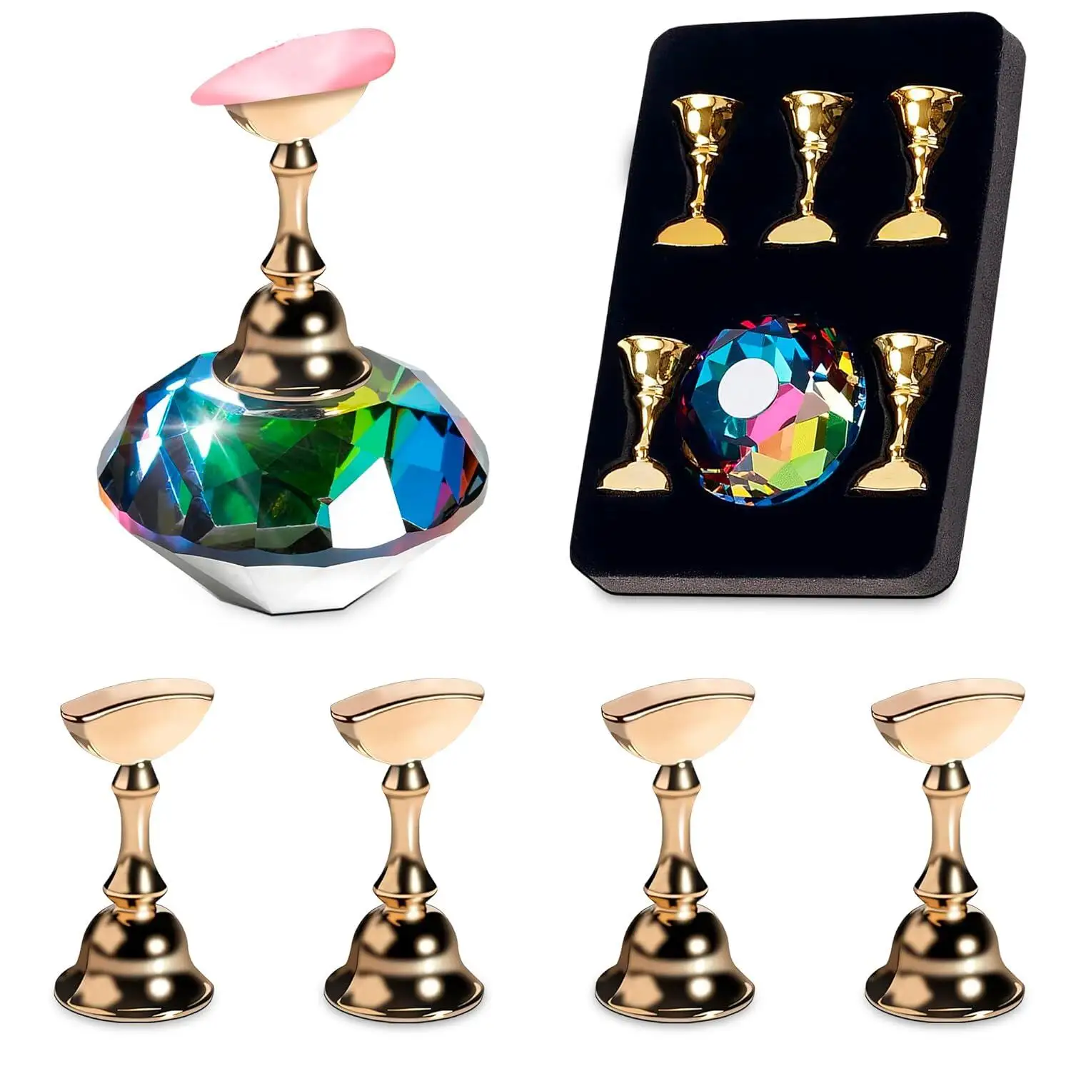

5pcs Metal Magnetic Chess Nail Art Practice Tips With Colorful Crystal Base Manicure Tools DIY Nail Polish Sample Sticks Tool *