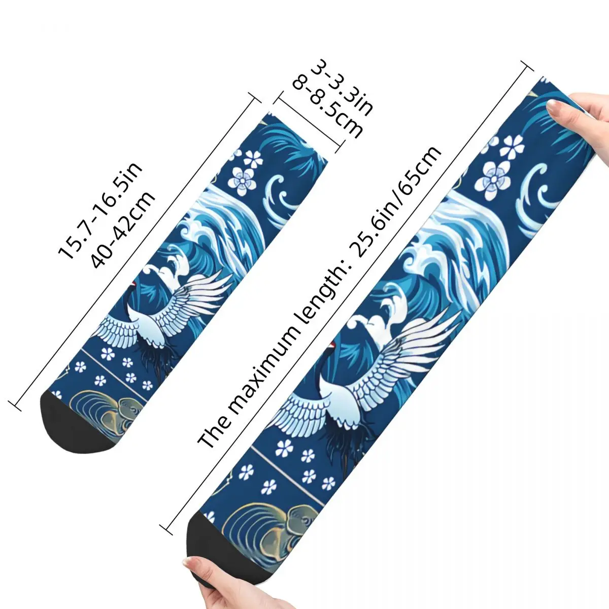 Funny Happy Sock for Men Oriental Sea Seamless Pattern Harajuku Japanese Style Quality Pattern Printed Crew Sock Novelty Gift