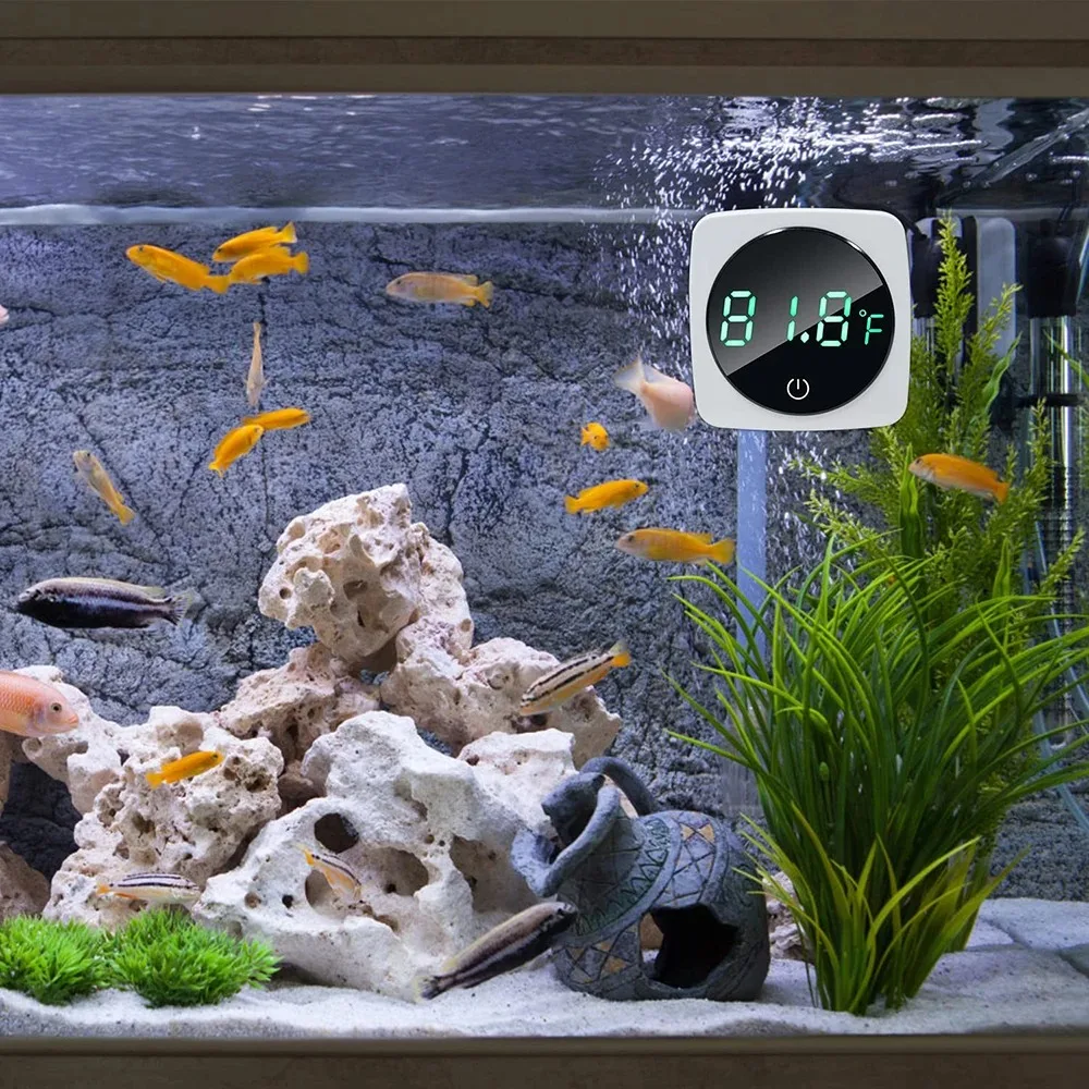 Aquarium Self-Adhesive Thermometer LCD Digital Fish Tank Mini Thermometers Large Screen Monitor Terrarium Temperature Meter0-60℃