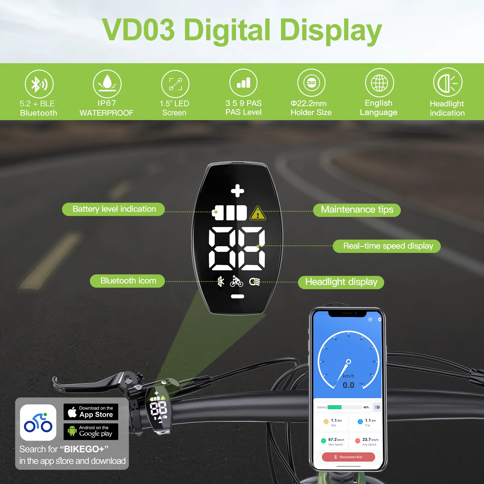 E-Bike VD03 Display HD LED-Bildschirm Motoranzeige CAN-Protokoll für BAFANG Mittelmotor-Teile mit 5-Pin Dreieckstecker – Detail 5