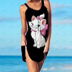 Disney Mary the Cat abito estivo da donna Vintage Print Cute Kawaii senza maniche Casual allentato morbido abito da spiaggia ultraleggero