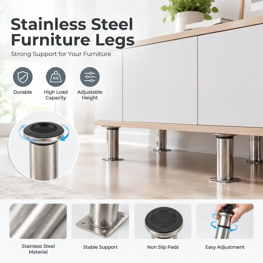4pcs Practical Telescopic Furniture Legs Stainless Steel Sturdy Replacement Legs Adjustable Sofa Legs Bathroom