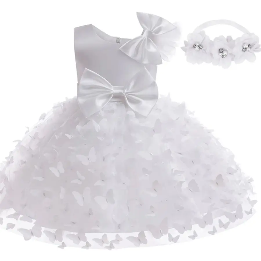 Baby Princess Dress Bowknot Butterfly Tutu Dress+Headband Toddler Girls Flower Elegant Clothes For Wedding Birthday 3-24 Months