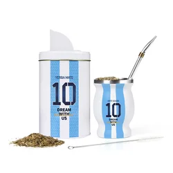 Yerba Mate Tea Cup Set, Included Argentina Football Captain No.10 Style Yerbero, Stainless Steel Mate Gourd and Bombilla Straw