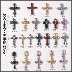 2Pcs Retro Zircon Cross Ornament Ghost Skull Crystal Diamond Rose Pendant Rhinestone Red Black Pink Color Nail Charms Decoration