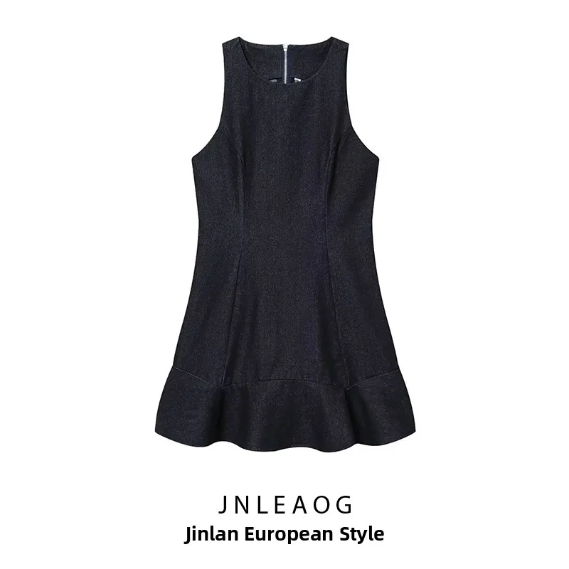 Ele ort Denim em camadas decorado Dr JNLEAOG outono novo Sle feminino Faion cor pura fibra de poliéster Svel Dr