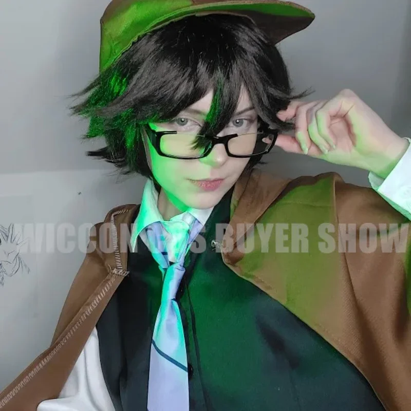 Anime Bungo Stray Dogs Detective Ranpo Edogawa Costume Cosplay Uniforme Vestito Parrucca Caccia Cane Mantello Cappello Guanto Giacca Pantaloni Cravatta @ 0Z *