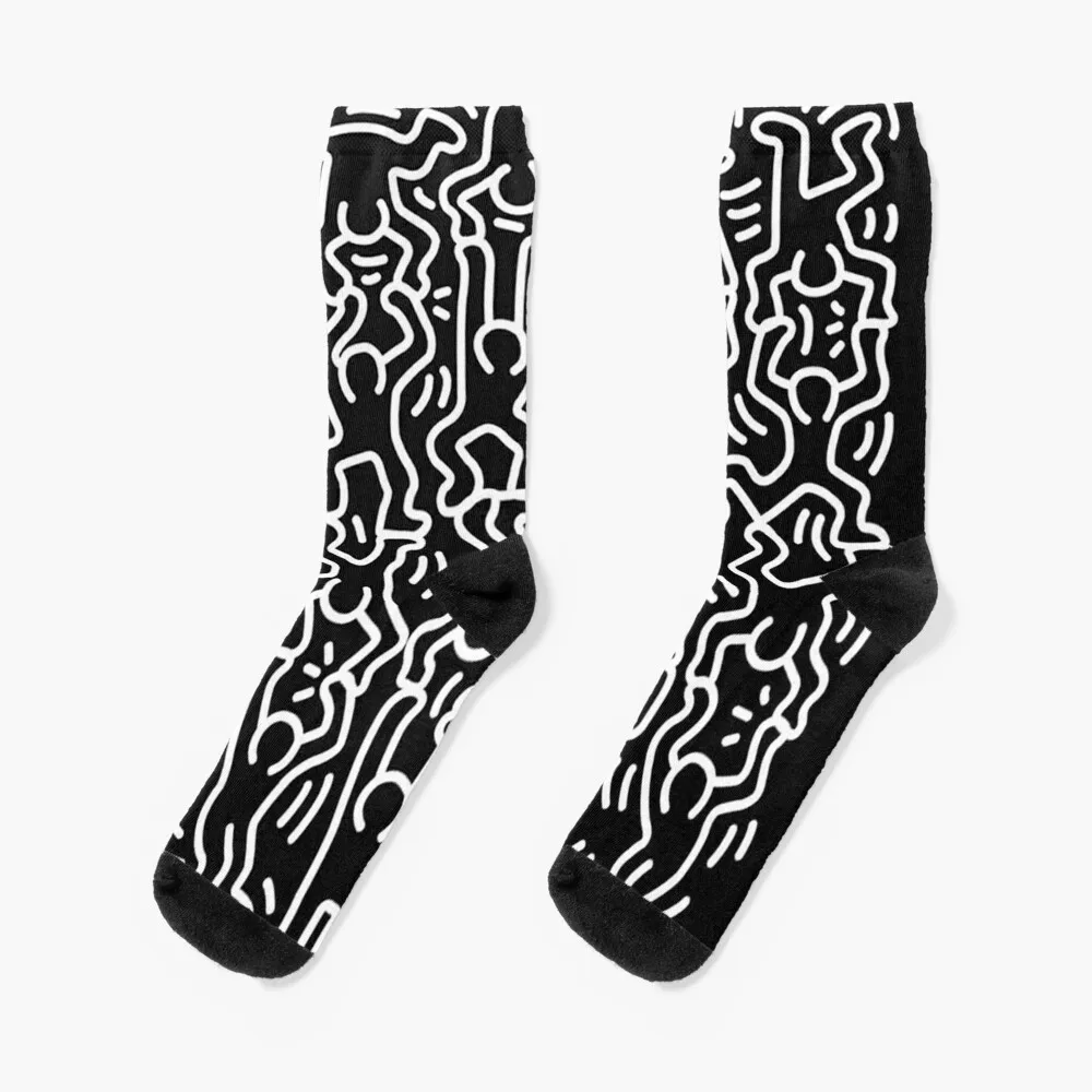 Haring Black Socks hiking winter thermal floral Rugby Socks For Man Women's