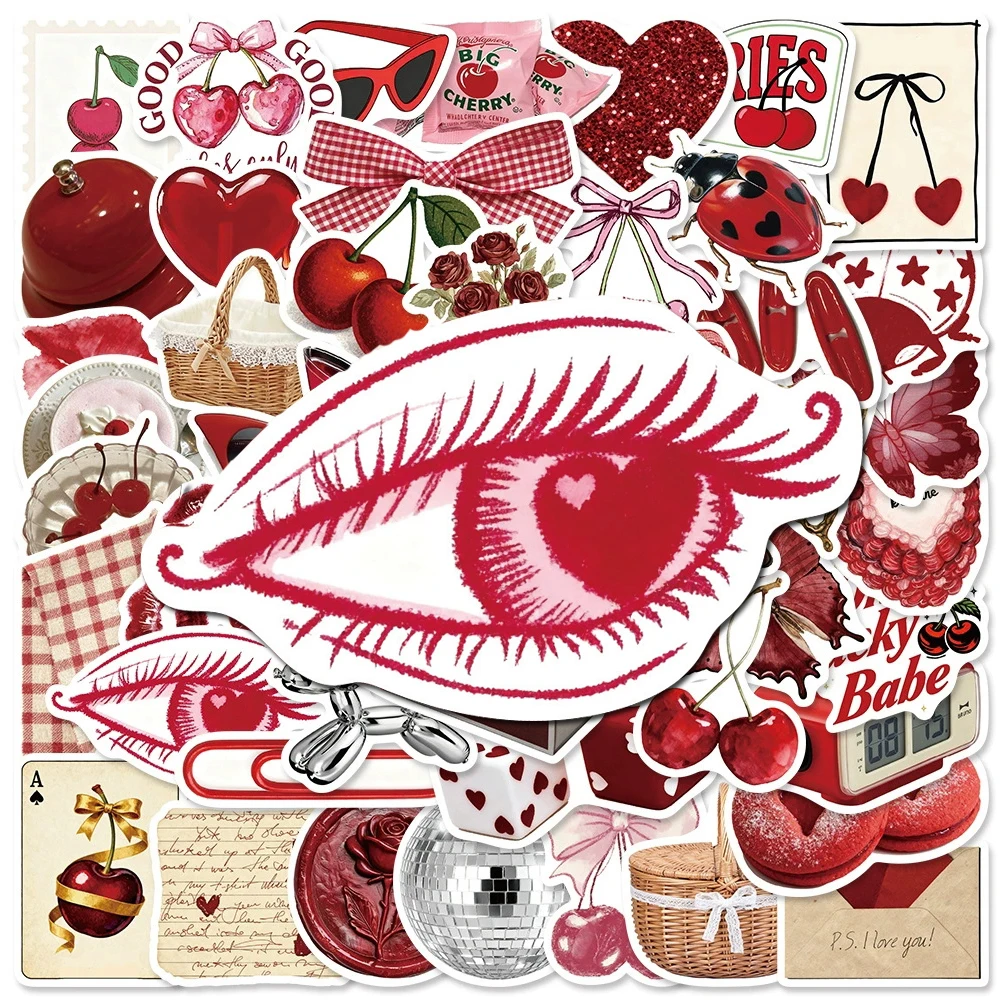 

10/30/50pcs Vintage Cherry Red Girl Cartoon Graffiti Stickers Aesthetic Y2K Decal DIY Stationery Laptop Phone Cute Sticker Decor