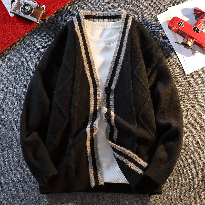 Men's Autumn High Quality Long Sleeves Knit Cardigan Jacquard Keep Warm Button Sweater Coat Leisure Trend Trend Men's Clothing