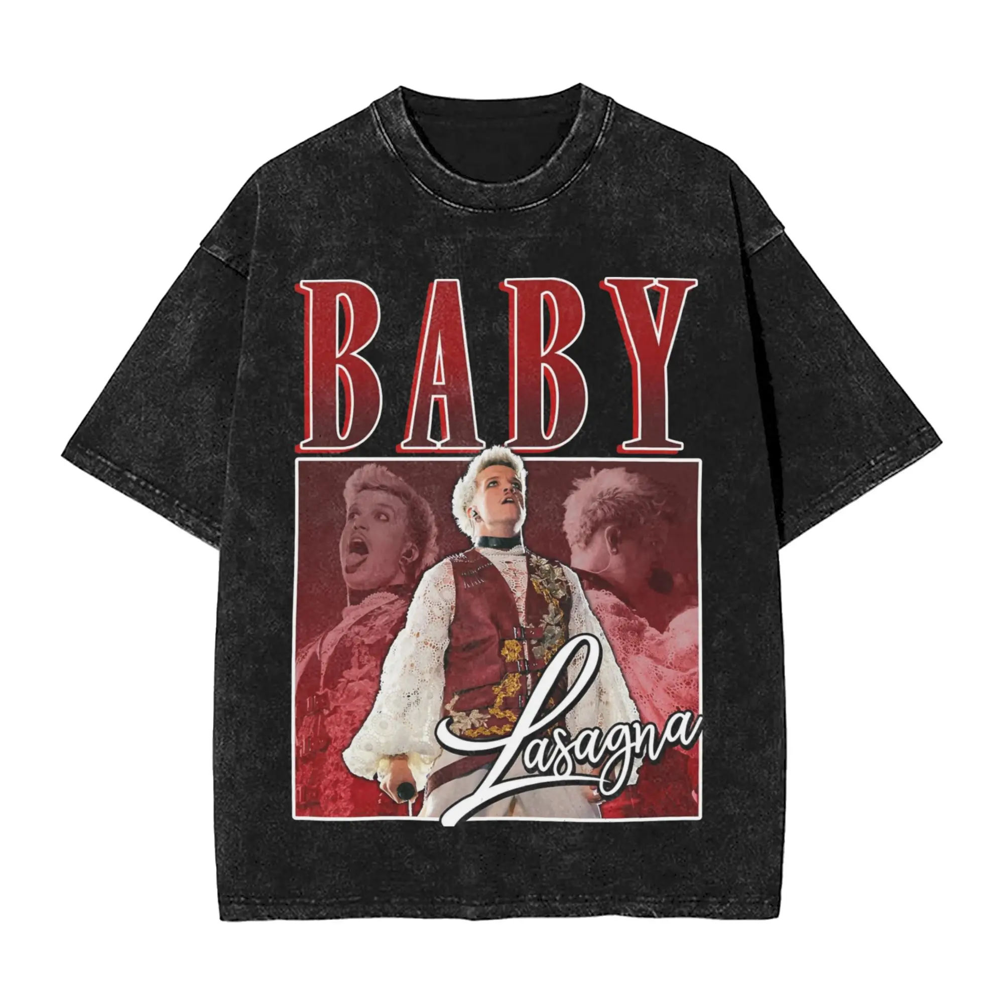 طفل Lasagna حافة تيم تاجي ديم كرواتيا يوروفيجن 2024 غسلها تي شيرت موضة الصيف تيز الشارع الشهير ملابس علوية من القطن فضفاض