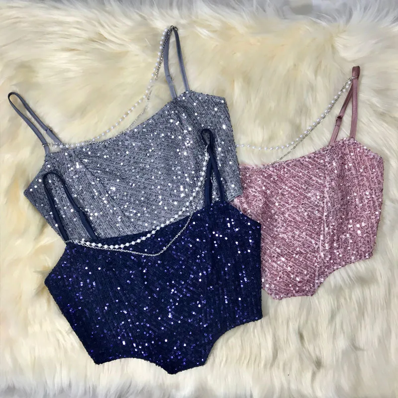 

Shiny Sequins Crop Top Women Fashion Sexy Bra Bralette Corset Ladies Lingerie Party Performance Clothes Tank Tops Woman Clothing