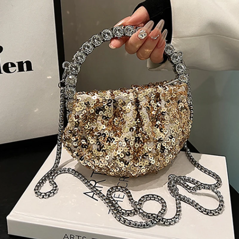 

Luxury sequin women handbag, 2024 new diamond women handbag with diamond inlaid pleats small crossbody bag