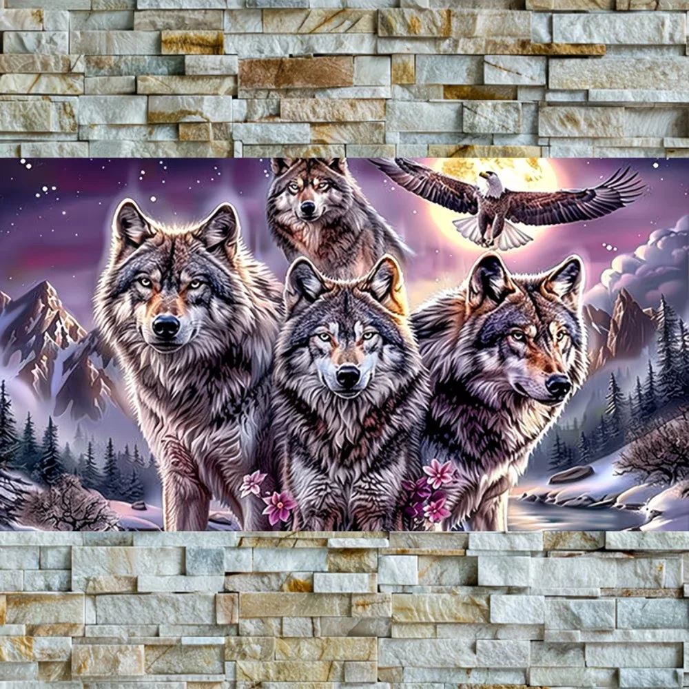 DIY Diamond Painting Wolves Flying Eagle Mountain Landscape Art Full Drill Diamond Embroidery Mosaic Handmade Gift Home Decor