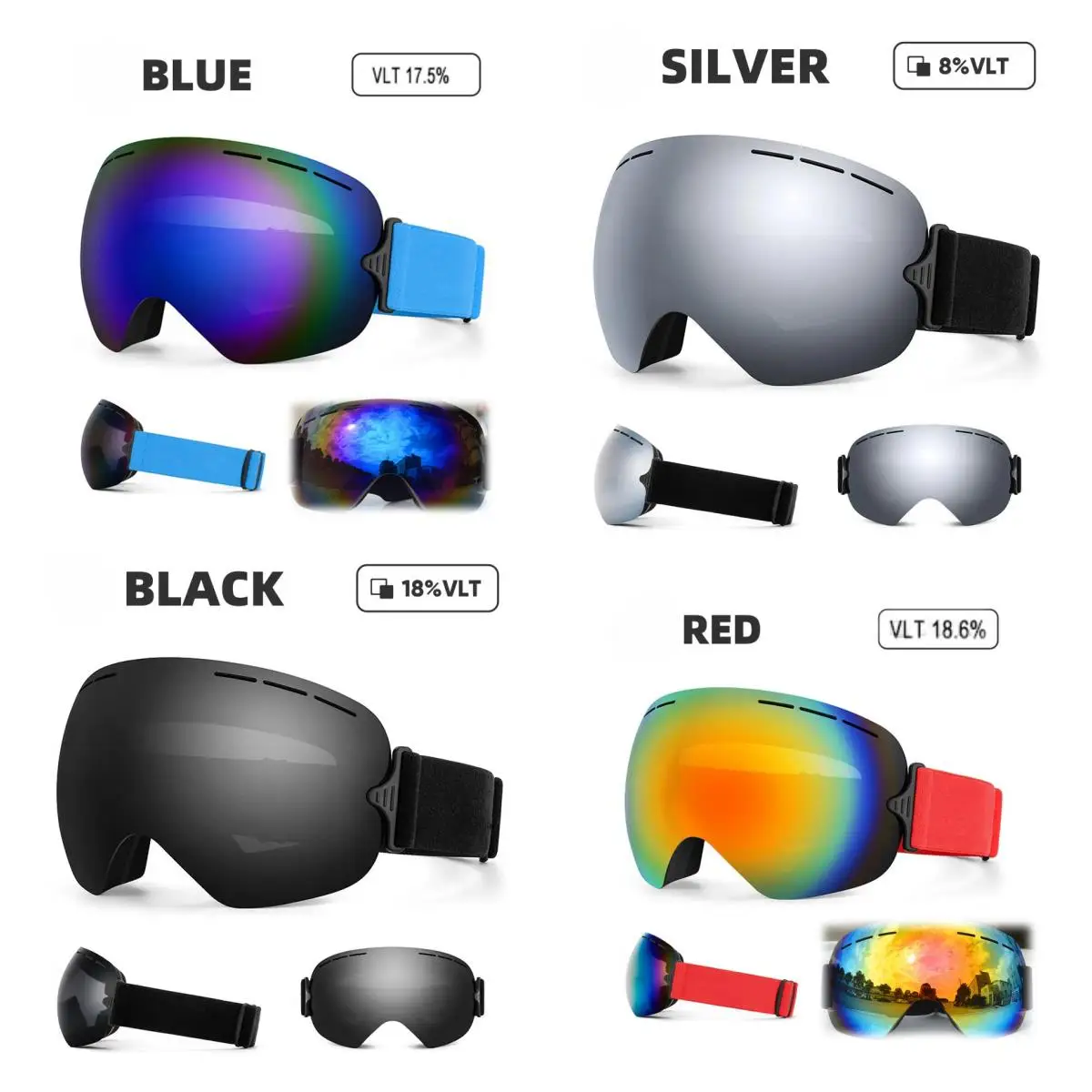 Snowboard Goggles Magnetic Ski Goggles, interchangeable lenses for winter ice and snow sports and UV protection on snowboards