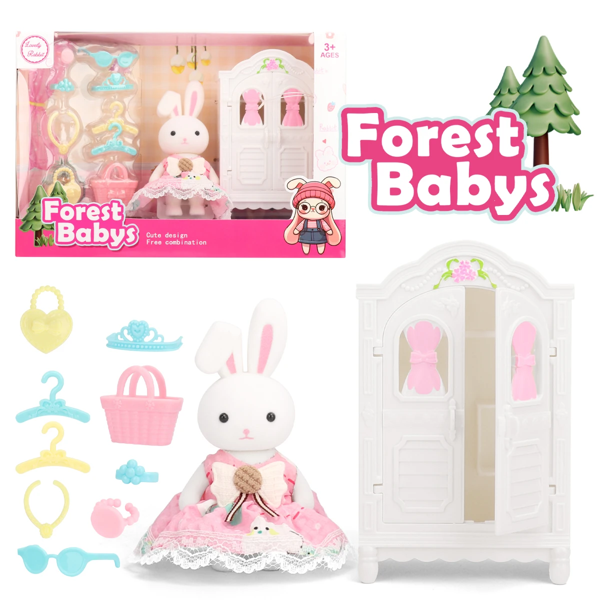 Pretend Toy Princess Castle Wardrobe Rabbit Toys Girls Pretend Play House Role-Play Kids Accessories