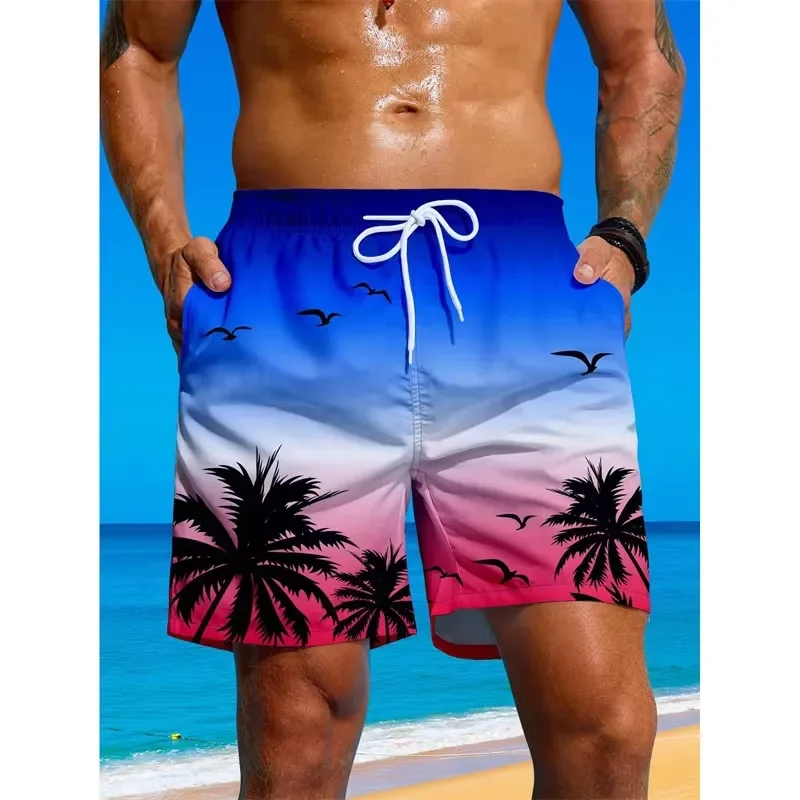 3D-gedruckte, atmungsaktive Strandshorts für Damen und Herren mit Palmenmuster, Farbverlauf, lockere Passform, ideal für den Sommer und als Streetwear. – Detail 6